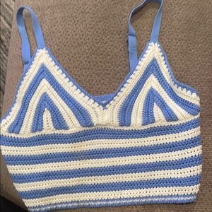 Hollister Blue and White Striped Crochet Bra